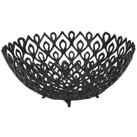 Cast Large Lattice Bowl - Aluminium - L47 x W47 x H20 cm - Black