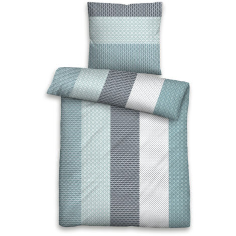 BIBERNA Castell Microfaser Seersucker Bettwäsche Längsmuster Größe 135x200/80x80 cm taubenblau