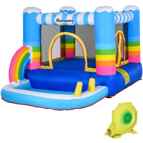 Castello Giostra Gonfiabile 290x200x155 cm con Trampolino Piscina e Pompa Multicolor