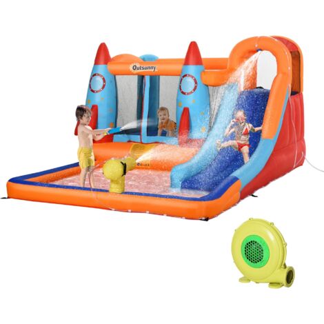 Castello Giostra Gonfiabile 370x270x185 cm con Scivolo Piscina e Pompa Multicolor