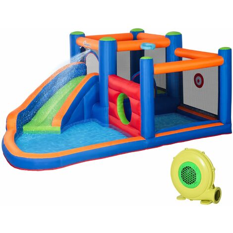 Castello Giostra Gonfiabile 380x340x170 cm con Scivolo Piscina e Pompa Multicolor