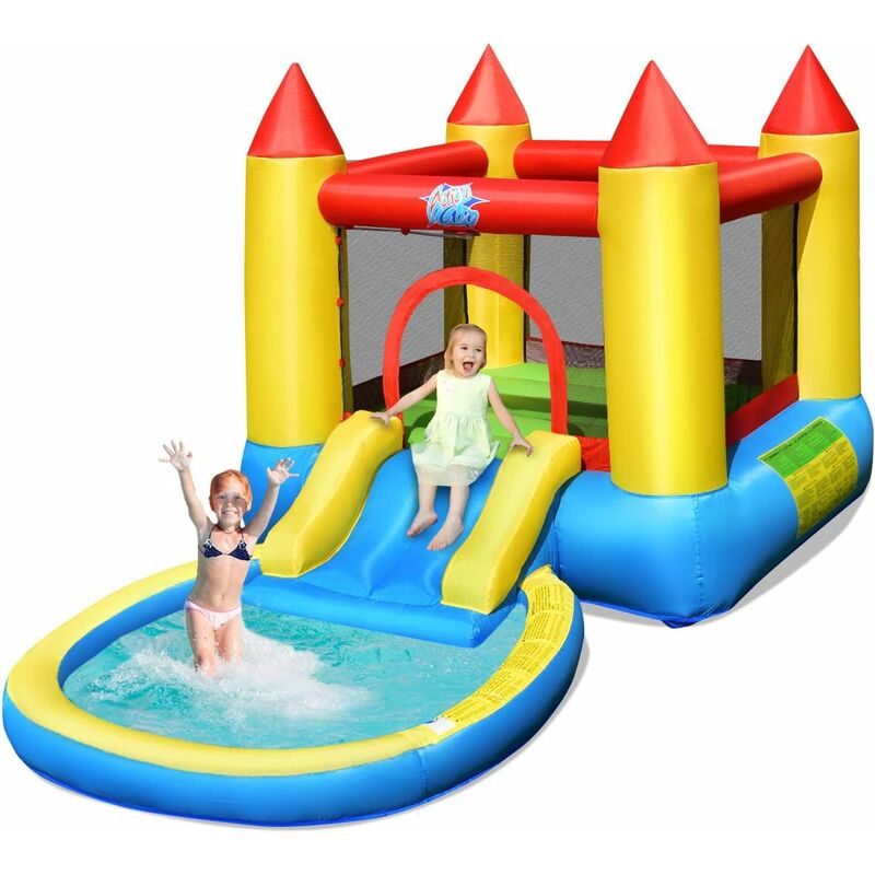 Costway - Castello Gonfiabile con Scivolo ad Acqua, Trampolino e Piscina, Parco Acquatico Gonfiabile per Bambini (Senza compressore)