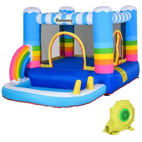 CASTELLO GONFIABILE PER BAMBINI CON TRAMPOLINO. PISCINA POMPA INCLUSA