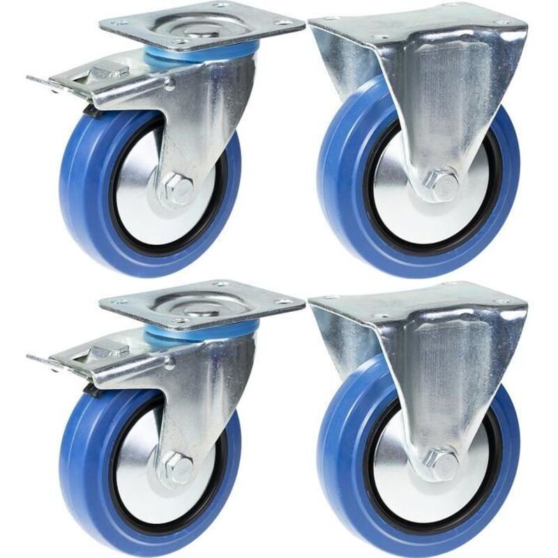 Casters - PARNELLS - 125 mm - Blue rubber - Capacity 800 kg - Set of 4