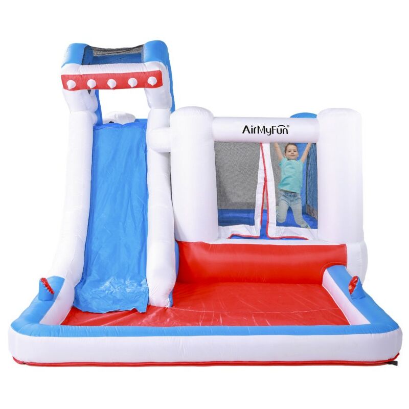 

Castillo hinchable acuático para niños - 4,80m - Con tobogán y piscina - Sharky Bay - Multicolor
