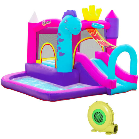 Castillo Hinchable con Tobogán Cama de Salto Piscina y Canasta para Niños +3 Años Incluye Inflador y Bolsa para Interior Exterior 300x270x200 cm