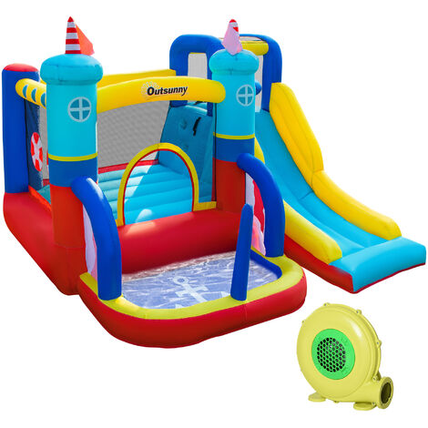 Castillo Hinchable con Tobogán Cama de Salto Piscina y Muro de Escalada para +3 Años con Inflador y Bolsa para Interior Exterior 265x260x200 cm