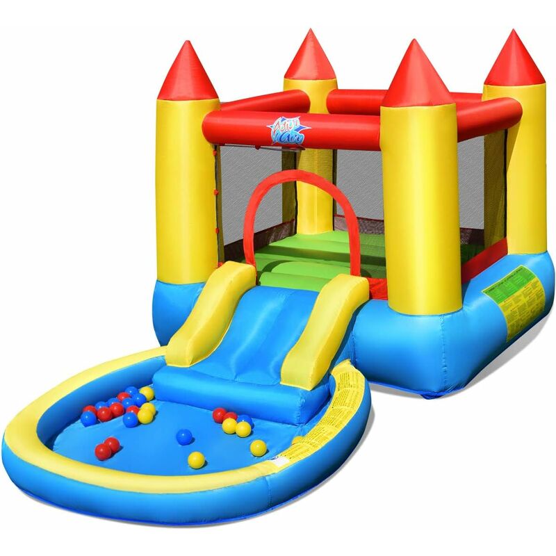 

Castillo Hinchable con Tobogán y Piscina Castillo Inflable de Jugego con 30 Bolas para Niños 365x200x190cm Sin Soplador