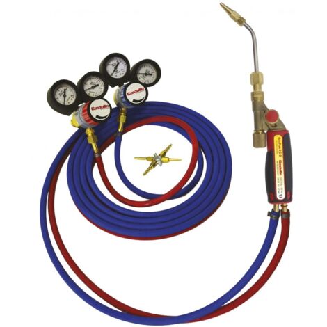 Castolin – Kit de soudage et découpe à flamme – Chalumeau Autoflam II SI avec 5 becs – Raccords de sécurité et détendeurs inclus – Pour plomberie et chauffage