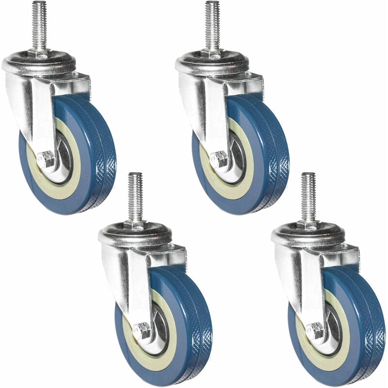 Set of 4 360° Caster Wheels 75mm - M10 Heavy Duty Wheel Castors Furniture Wheels