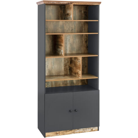Castor-Bibliothèque avec 8 pièces ouvertes et 2 portes en chêne gris
