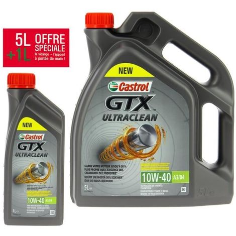 CASTROL HUILE MOTEUR GTX 10W40 - 5 LITRES + 1 LITRE
