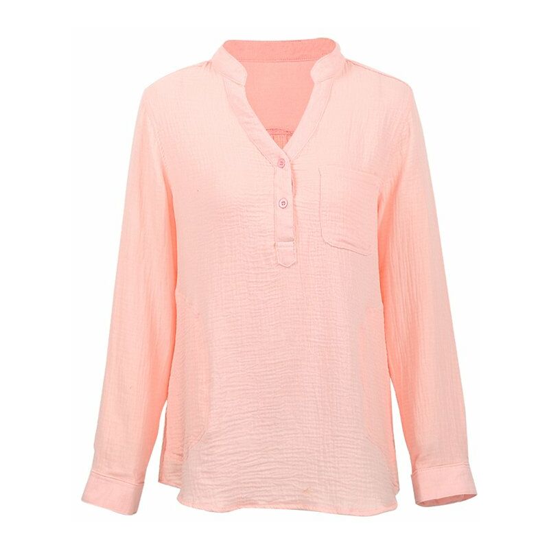 

Casual Mujer Blusa suelta Algodon Lino Cuello en V Manga larga Bolsillos Tallas grandes Tops casuales,Rosa, XXXXXL