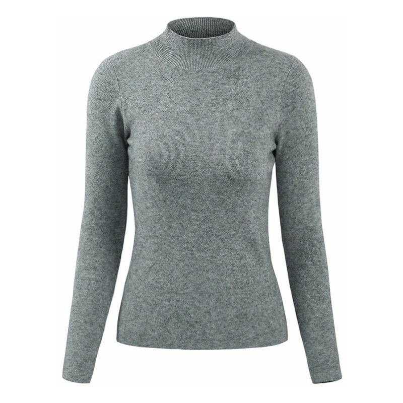 

Casual Mujer Otono Invierno Sueter de punto basico Color solido Sueteres de cuello alto Top Prendas de punto delgadas,Gris