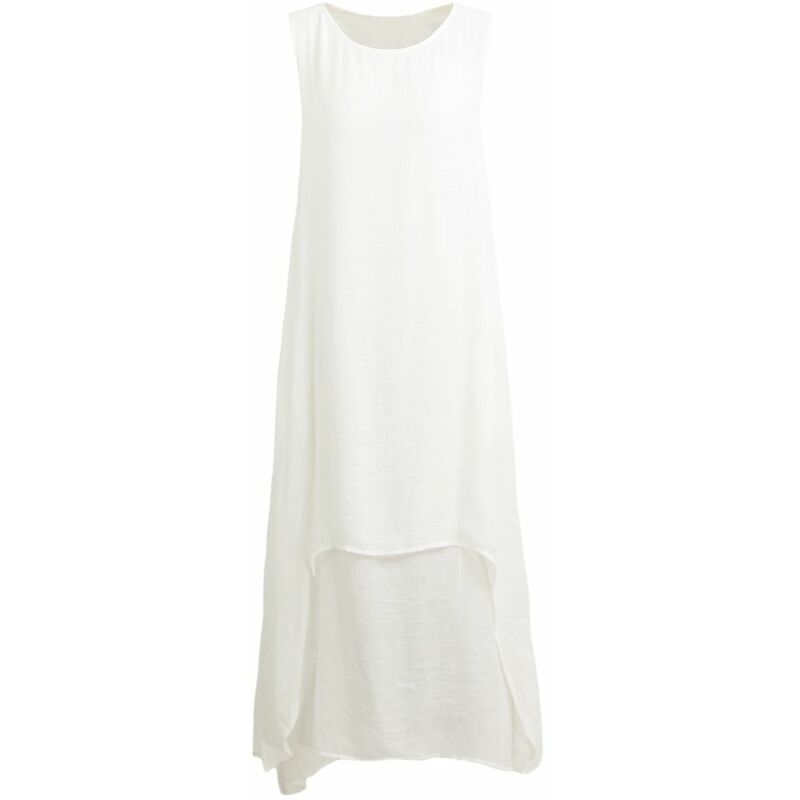 

Casual Retro Mujer Vestido suelto Solido Sin mangas O-cuello Bolsillos Boho Vestido largo Maxi Vestidos Tallas grandes,Blanco, M