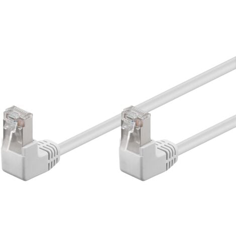 CAT 5e Câble Patch 2x 90° Coudé, F/UTP, blanc, 0,5 m, conducteur en aluminium plaqué cuivre (CCA), 2x Prise RJ45 90° (8P8C). Longueur de câble 0.5 m
