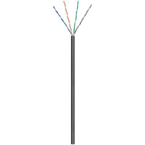 CAT 5e Câble Réseau Outdoor, U/UTP, noir, Conducteur en aluminium plaqué cuivre (CCA), AWG 26/7 (stranded), gaine de câble en polyéthylène (PE). Longueur de câble 100 m