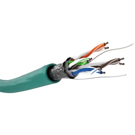 CAT 5e Netzwerkkabel, F/UTP, 100 m, Grün, Kupferkaschierter Aluminiumleiter (CCA), AWG 26/7 (stranded), PVC-Kabelmantel. Farbversion Grün
