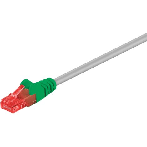 CAT 6 Câble Patch Croisé, U/UTP, gris, Vert, conducteur en aluminium plaqué cuivre (CCA). Longueur de câble 1 m