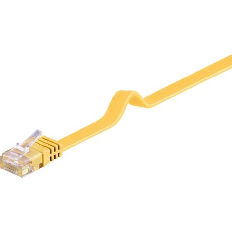 CAT 6 Câble Patch Plat, U/UTP, jaune, conducteur en cuivre (CU). Longueur de câble 1 m