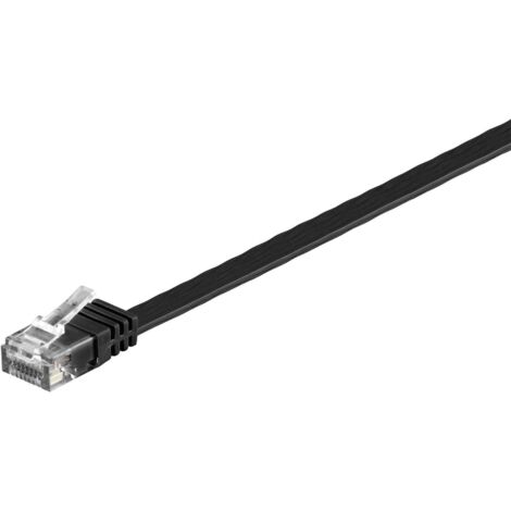 CAT 6 Câble Patch Plat, U/UTP, noir, conducteur en cuivre (CU). Longueur de câble 1 m
