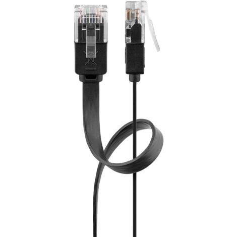 CAT 6 Câble Patch Plat, U/UTP, noir, conducteur en cuivre (CU). Longueur de câble 2 m
