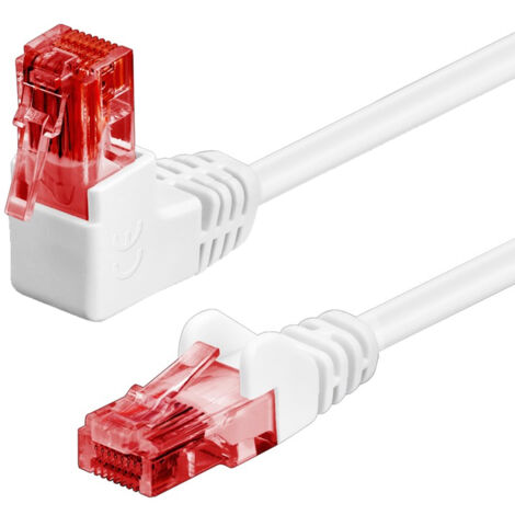 CAT 6 cavo patch 1x 90° angolato U/UTP, bianco, conduttore di alluminio placcato di rame (CCA), protezione fermo sopra. Lunghezza del Cavo 10 m