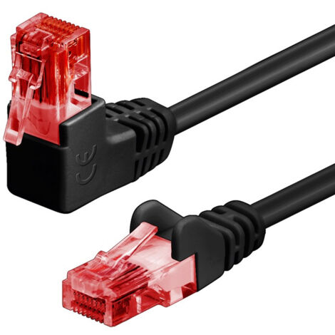 CAT 6 cavo patch 1x 90° angolato U/UTP, nero, conduttore di alluminio placcato di rame (CCA), protezione fermo sopra. Lunghezza del Cavo 0.25 m