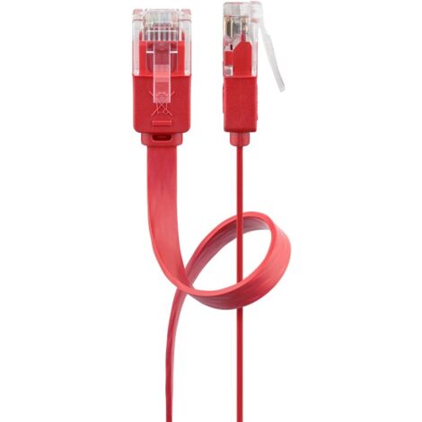 CAT 6 Flach-Patchkabel, U/UTP, rot, Kupferleiter (CU). Kabellänge 1 m