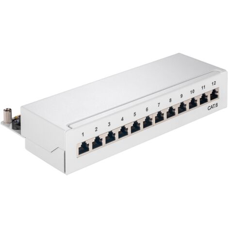 CAT 6 Mini/Desktop Patch Panel, 12 Port, (1 HE), STP geschirmt. Farbversion Grau