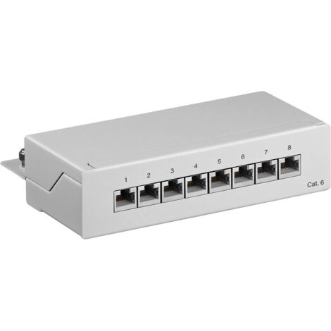 CAT 6 Mini/Desktop Patch Panel, 8 Port, (1 HE), STP geschirmt, grau. Farbversion Grau
