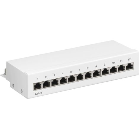 CAT 6 pannello patch mini/desktop, 12 porte (1 U), STP schermato, bianco. colore bianco