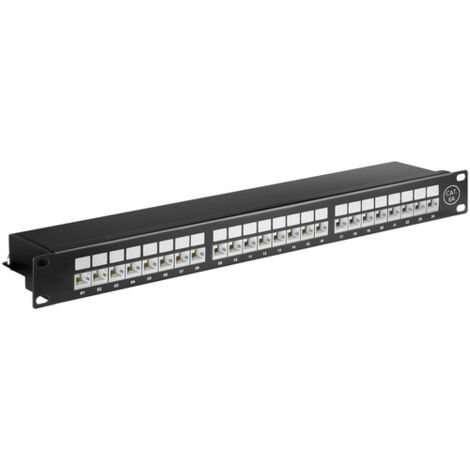CAT 6a 19-Zoll (48,3 cm) Patch Panel, 24 Port, (1 HE), STP geschirmt, schwarz. Farbversion Schwarz