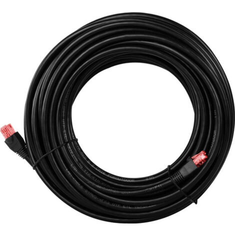 CAT 6A/6A Câble Patch Extérieur, U/UTP, noir, conducteur en cuivre (CU), double gaine extérieure (PE). Longueur de câble 15 m
