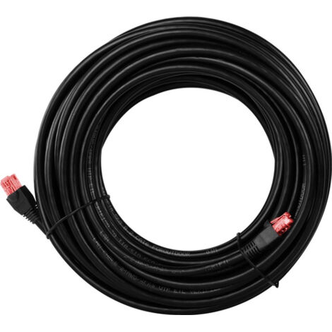CAT 6A/6A Câble Patch Extérieur, U/UTP, noir, conducteur en cuivre (CU), double gaine extérieure (PE). Longueur de câble 15 m