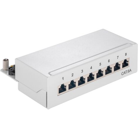 CAT 6a Mini/Desktop Patch Panel, 8 Port, (1 HE), STP geschirmt, grau. Farbversion Grau