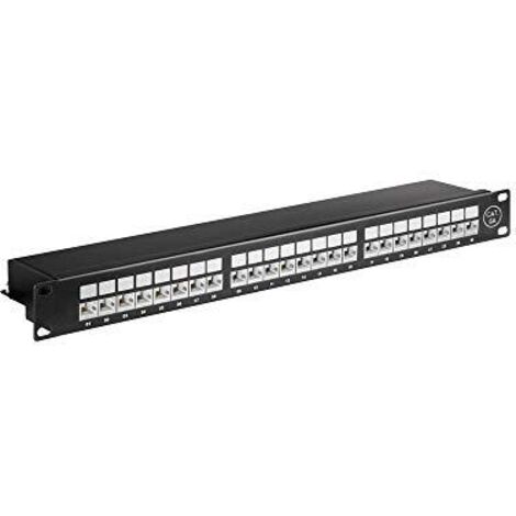 CAT 6a pannello patch da 19 pollici (48,3 cm), 24 porte (1 U), STP schermato, nero. colore nero