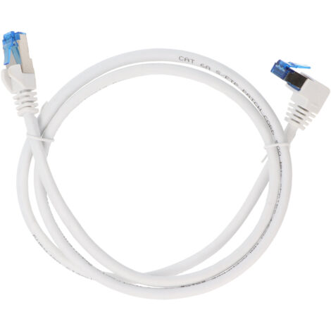 CAT 6A Patchkabel 1x 90° gewinkelt, S/FTP (PiMF), weiß, 0,5 m, Kupferleiter (CU), halogenfreier Kabelmantel (LSZH), Rastnase oben. Kabellänge 0.5 m