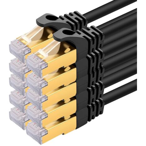 CAT 7 Netzwerkkabel – 10 x 0,5 m – 10 Gbit/s – RJ45 LAN-Patchkabel – SFTP PiMF Ethernet-Kabel – Kupferschirmung – Ethernet-Kabel – 50 cm – Für DSL-LAN-Switch, Router, Panel
