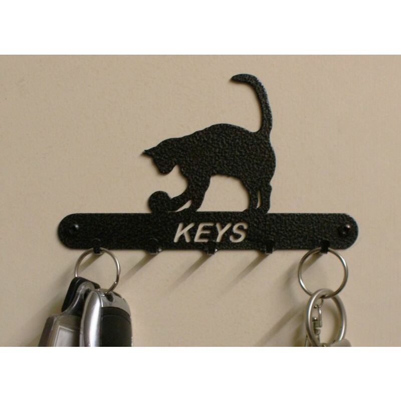 Cat and Ball Key Holder - Rack - Solid Steel - W15 x H9 cm - Black
