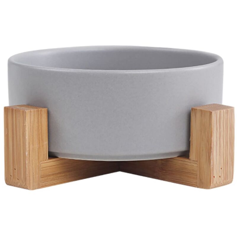 Cat and Dog Bowl Cat and Puppy Bowl Cat Bowl with Stylish Bamboo Frame (Gray)