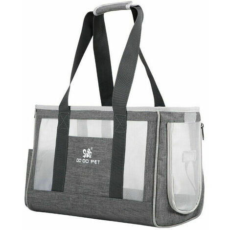 Cat Carrier Bag, Breathable Foldable Dog Carrier Bag with Comfortable Thickened Cushion for Travel by Train, Car, Restaurant, Airplane, Gray Oxford Cloth Size S (39 x 17 x 27cm)
