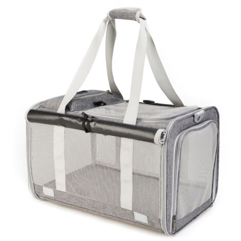 Cat Carrier Bag Portable Foldable Pet Carrier for Small Cats and Dogs with Large Opening Breathable Hands-Free Pet Carrying Bag for Travel, light gray