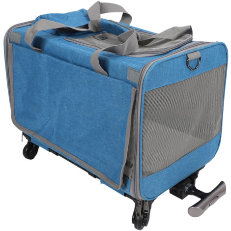 Cat Carrier Dog Carrier with Wheels Telescopic Walking Handle Adjustable Shoulder Straps Rolling Pet Travel Carrier Blue