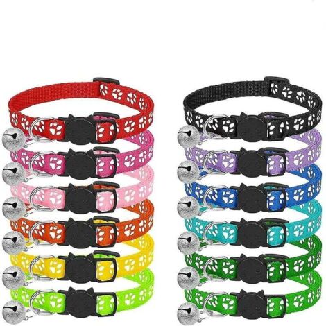 Cat Collar, 12pcs Anti Strangulation Cat Collar Kitten Collar With Reflective Strap And Bell, Adjustable Range 19-32cm