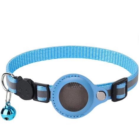 Cat Collar Bell 1.5x22-34cm Support GPS System Compatible with Airtag Blue