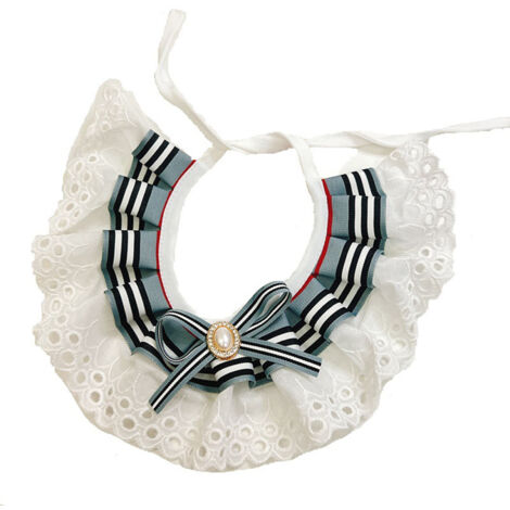 Cat Collar Bib Lace Cat Bandana Bowknot Lace Dogs Scarf Bibs Adjustable Pet Decor Costume Accessories Blue Stripe XL