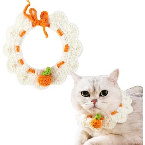 Cat Collar Cute Breakaway Kitten Handmade Knitting Collar with Bandana Bow Tie Orange Pattern Comfortable for Cat and Puppies Accessories