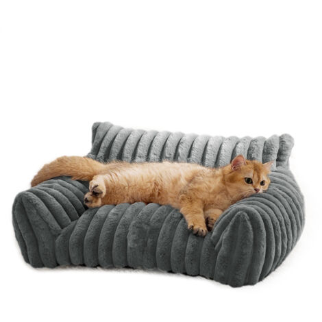 Cat Couch Bed Cute Pet Bed for Small Medium and Large Cats and Dogs Fluffy Sofa Bed for Pets Indoor with Non-Slip Bottom & Washable Cover, dark gray(S)