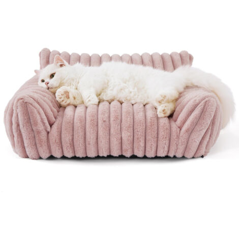 Cat Couch Bed Cute Pet Bed for Small Medium and Large Cats and Dogs Fluffy Sofa Bed for Pets Indoor with Non-Slip Bottom & Washable Cover,pink(S)